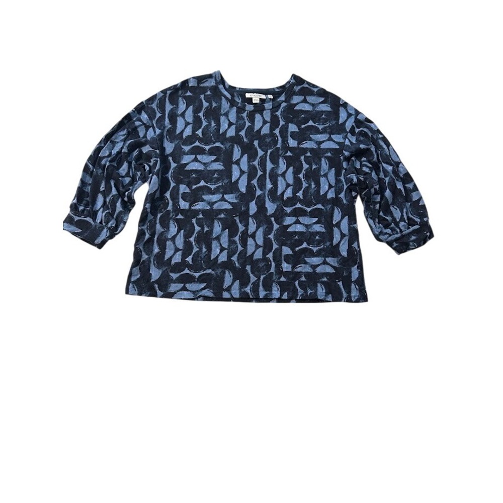 Chico's Women's‎ M Blue Black Abstract Print 3/4 Sleeve Pullover Top Size 1
